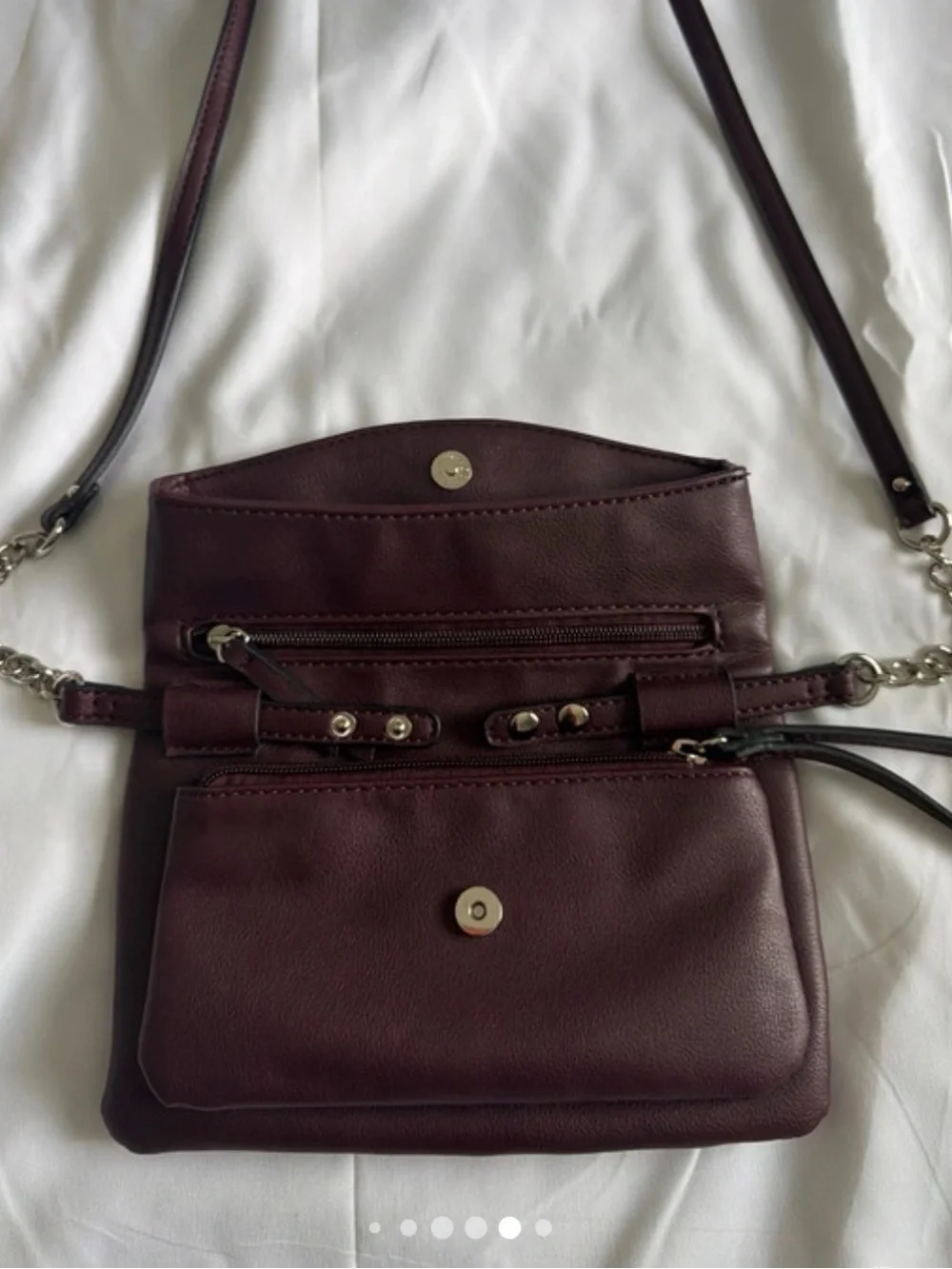 Women's Burgundy Crossbody or Wristlet Convertible Bag with Chain Strap